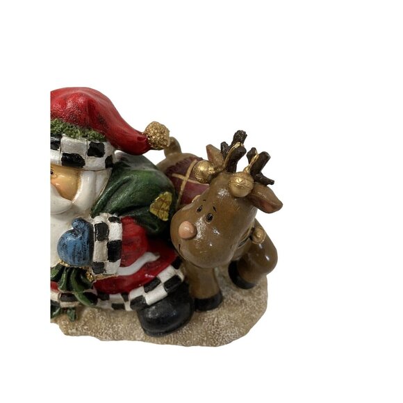 Santa Ringing Bell Holding Gift Bag With Reindeer Figurine Christmas Decor - Picture 2 of 4